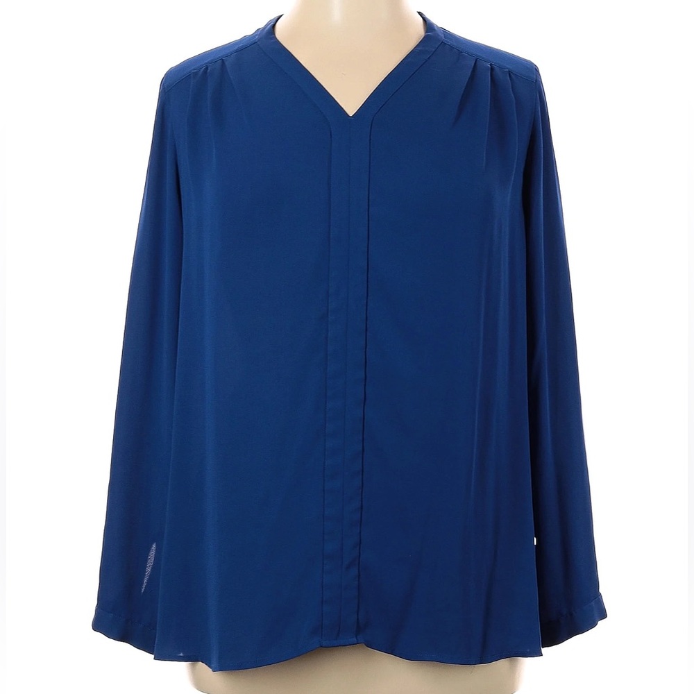 Soft Surroundings Navy Hidden Button Long Sleeve Blouse Size M